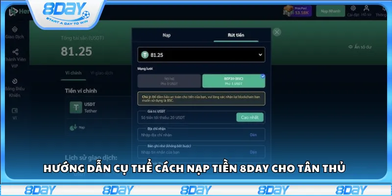 Hướng dẫn cụ thể cách nạp tiền 8Day cho tân thủ