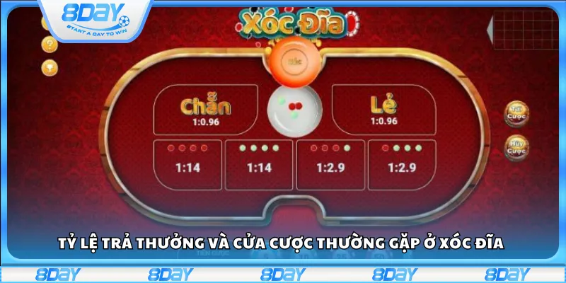 Tỷ lệ trả thưởng và cửa cược thường gặp ở Xóc Đĩa